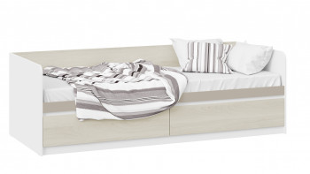 Кровать «Сканди» с 2 ящиками Дуб Гарден/Белый/Глиняный серый в Ордынском - ordynskoe.mebel54.com | фото