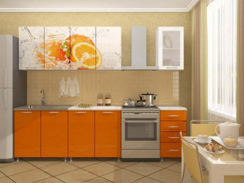 Кухонный гарнитур 1,6м Апельсин (Белый/Оранжевый металлик/Фотопечать апельсин) в Ордынском - ordynskoe.mebel54.com | фото
