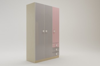 Шкаф 3-х створчатый с ящиками Грэйси (Розовый/Серый/корпус Клен) в Ордынском - ordynskoe.mebel54.com | фото